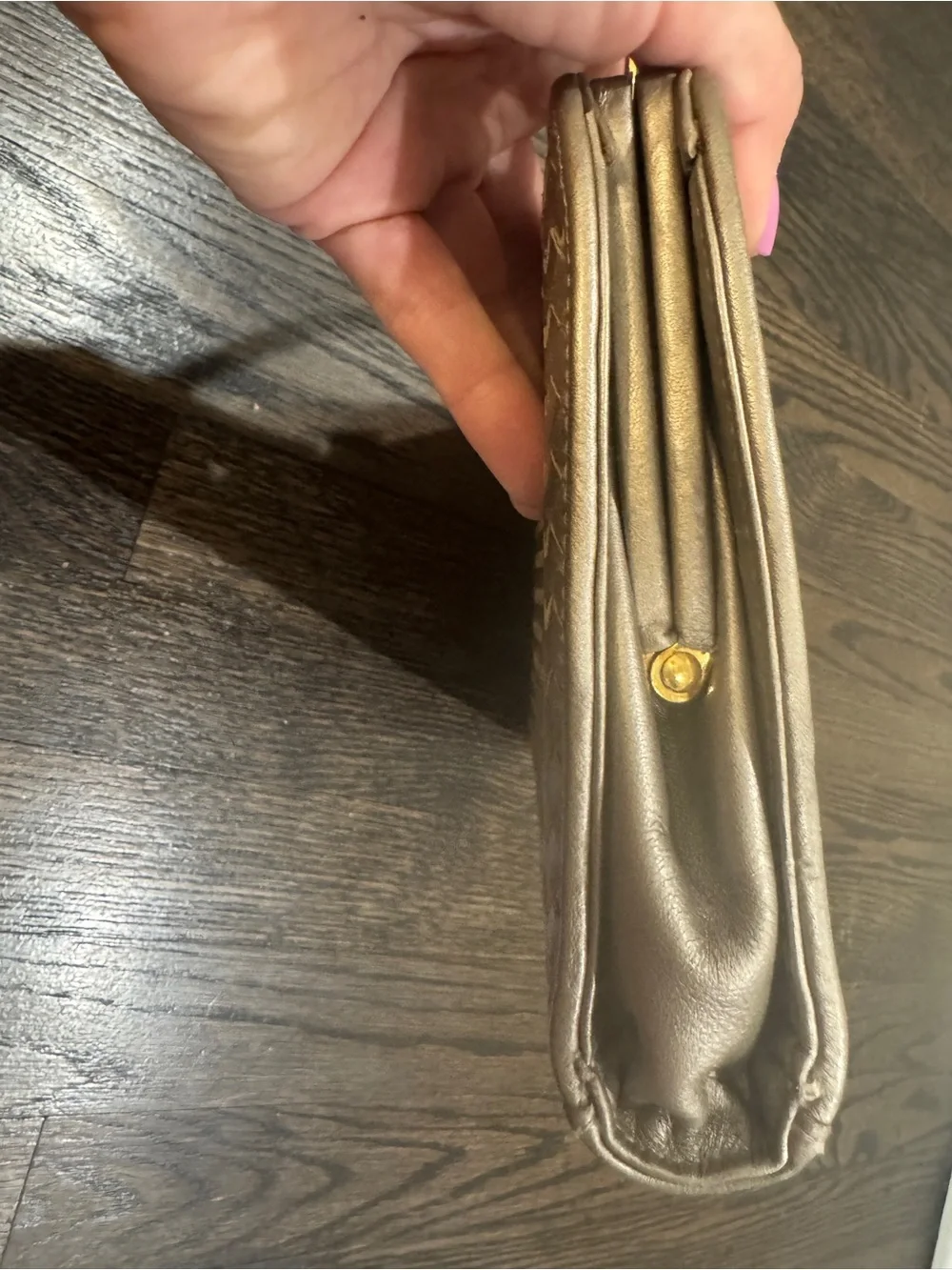 Vintage Ganson Metallic Woven Top Handle Clutch Purse Champagne Gold Evening Bag